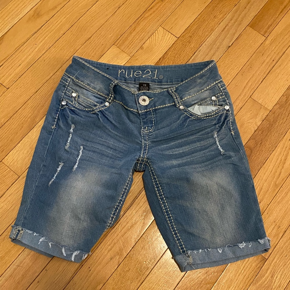 rue21 Distressed Blue Denim Bermuda Shorts